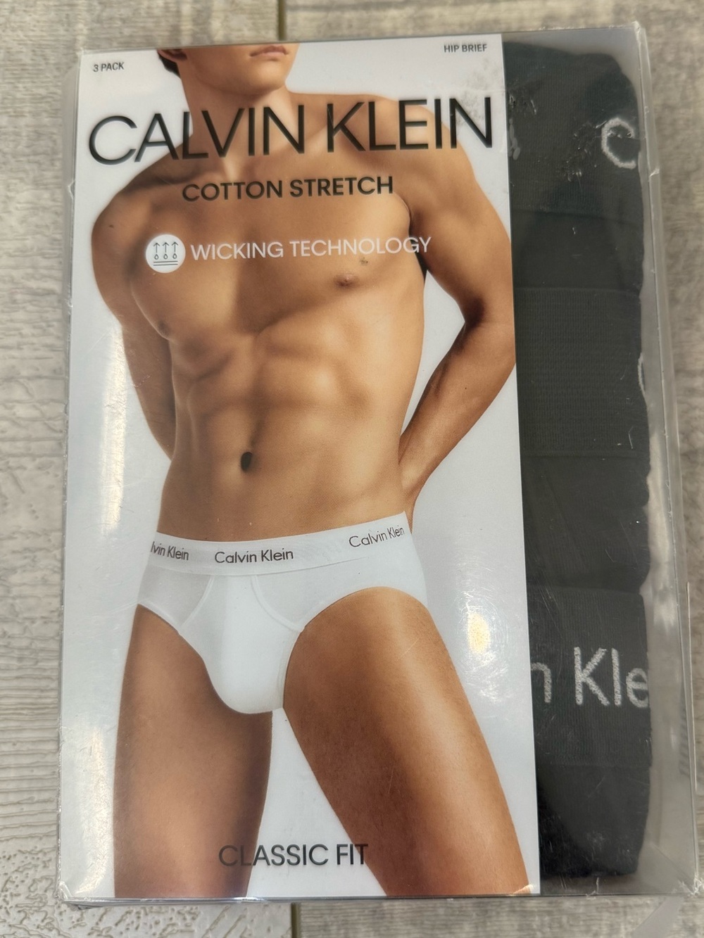 Men’s Calvin Klein Cotton Stretch Hip Brief 3 Pack Black XL Classic Fit